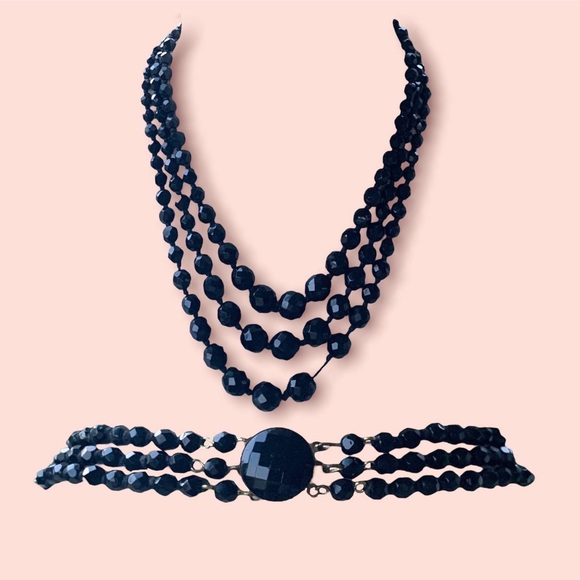 Black Glass Bead Necklaces Vintage Jewelry Lot - Picture 2 of 10